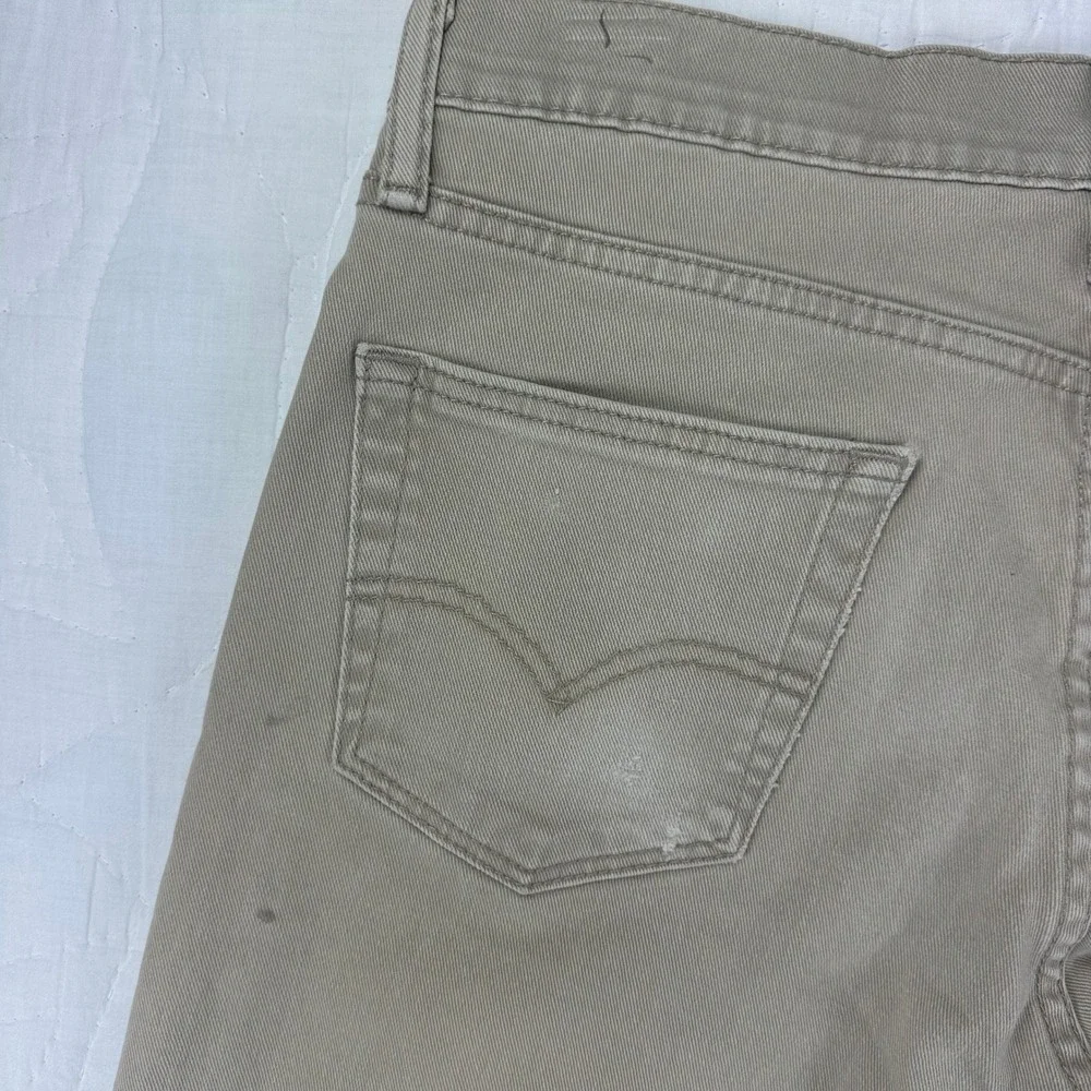 Levi Strauss Pants Mens 511 Slim 32x32 Khaki Tan Distressed Chino Cotton Stretch